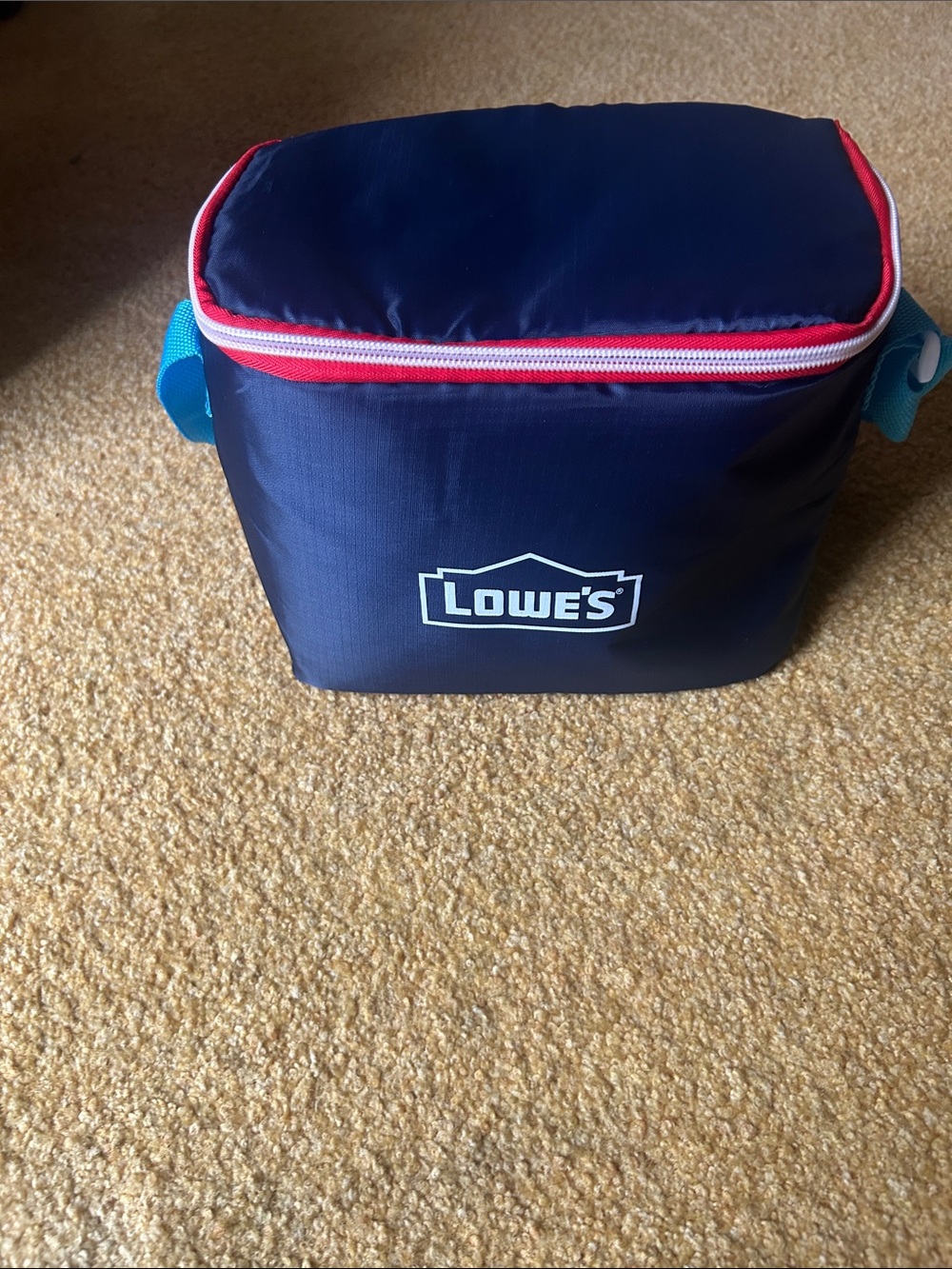 Lowe's Navy insulated lunch  Bag with Red Trim and Blue Handles